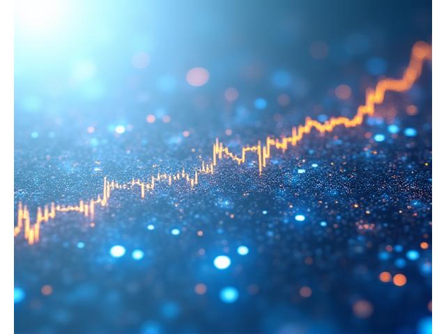 Abstract depiction of data flowing seamlessly across a digital interface with financial graphs and icons, representing a proprietary matching algorithm and automated underwriting. The image emphasizes technology-driven efficiency and security.