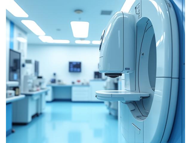 High-tech imaging equipment in a sterile medical environment.