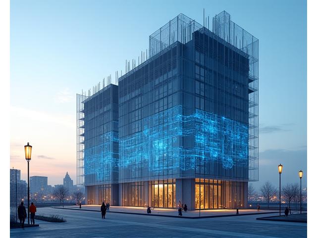 Commercial building under construction with a blueprint overlay, symbolizing SBA 504 real estate financing.