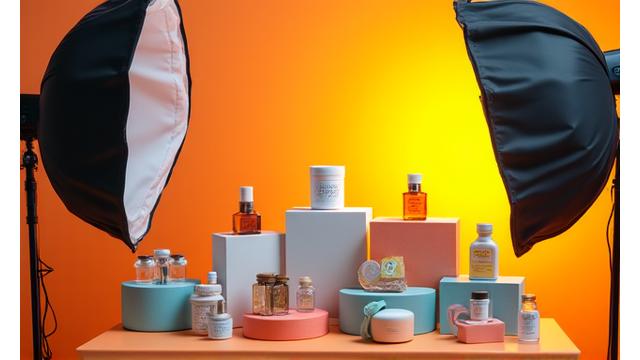 Stylish e-commerce product photography setup with various products, illustrating an e-commerce startup using inventory financing.