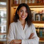 Portrait of Maria Rodriguez, owner of 'The Artisan's Nook', a retail store.