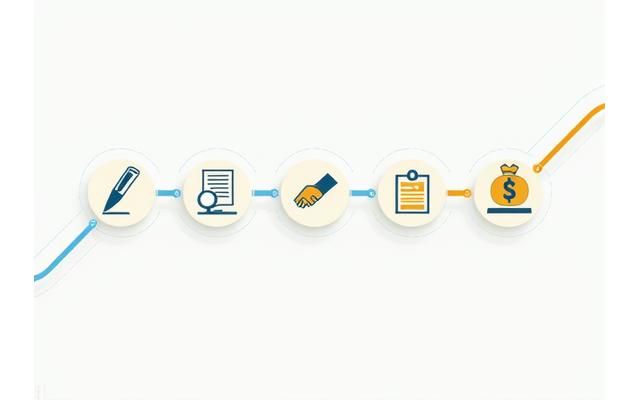 A visual timeline with progress markers, representing the fast-track approval and funding process for a business loan, highlighting speed and efficiency.